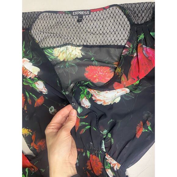 Express Blouse Womens Small Peplum Sheer Floral Dark Romantic Office Party Shirt - Picture 4 of 10